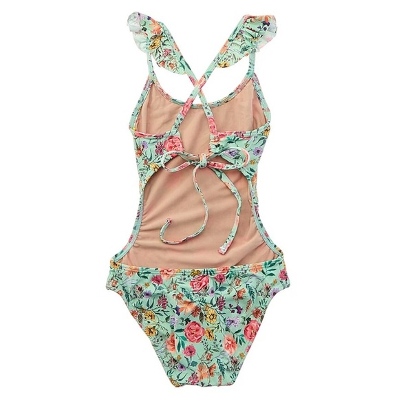 PQ Swim one piece swimsuit Amanda Stanton Kinsley Ruffle Green Floral Strappy - Picture 2 of 8